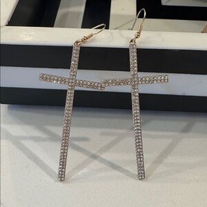 Elegant Silver Rhinestone Cross Earrings